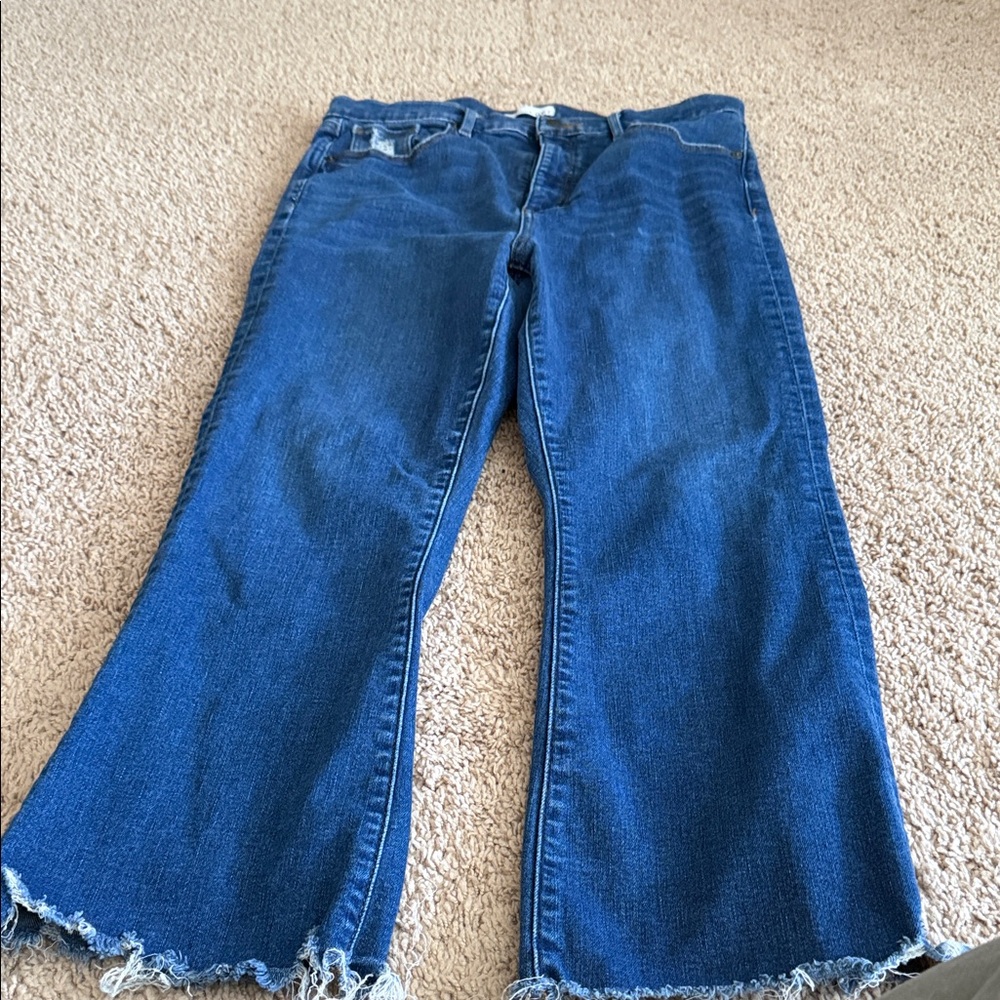 LOFT Dark Blue Cropped Raw-Hem Jeans